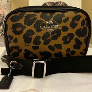 Coach Leopard Print Crossbody Bag - Black and Brown